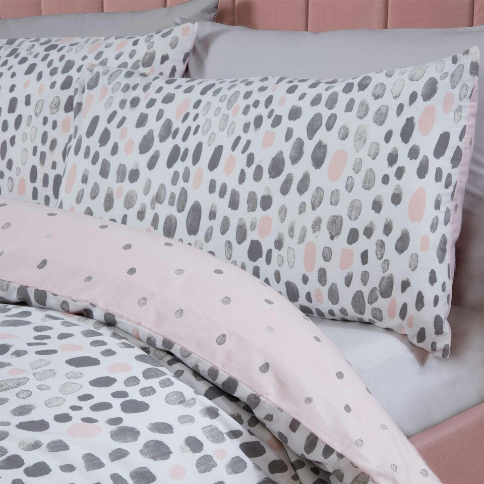 image 1 of OHS Dalmatian Print Duvet Cover and Pillowcase Set, Single - Blush Pink/Grey