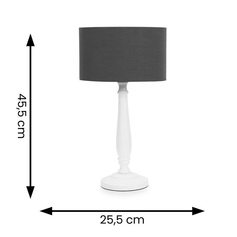 image 1 of ValueLights Victoria White Wood Traditional Stem Table Lamp with Charcoal Fabric Drum Shade