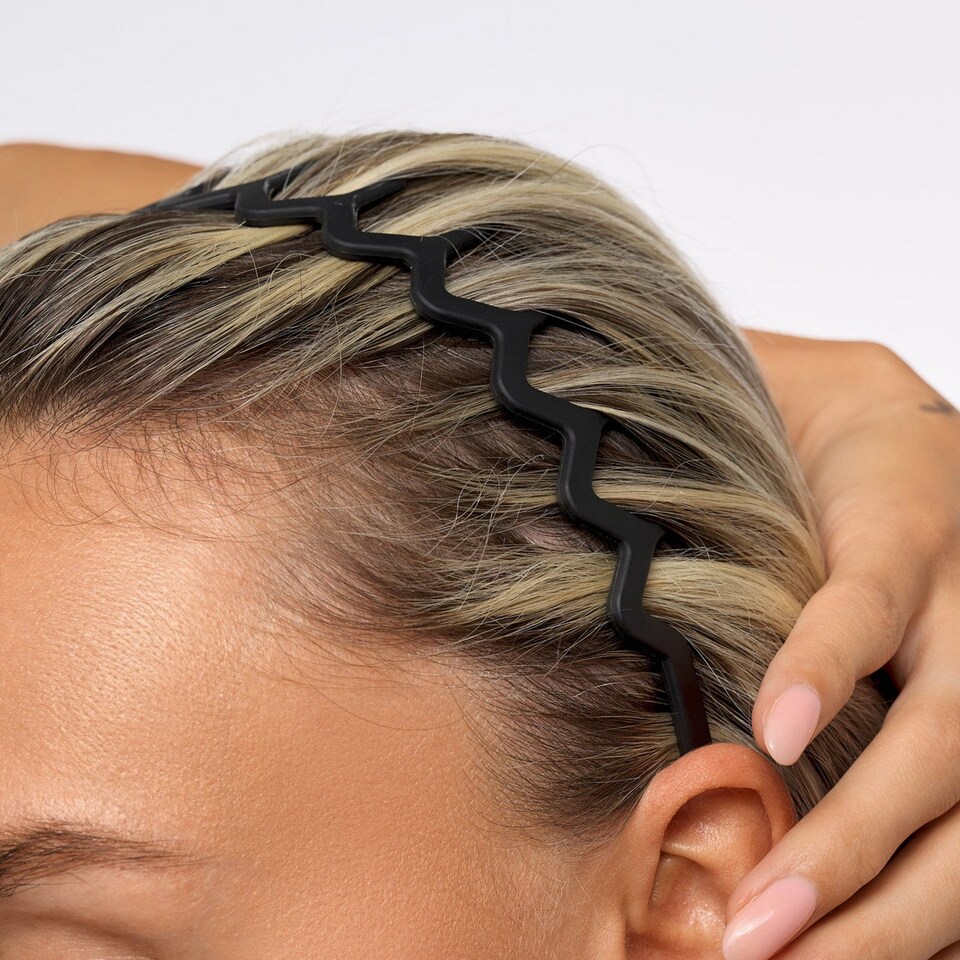 image 1 of Brushworks Neutral Zig Zag Headbands - 3 Pack | Grey | Black, Beige, Dark Brown