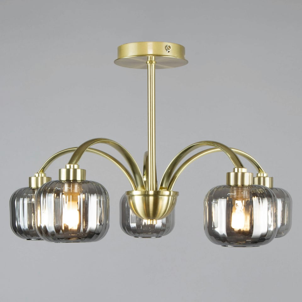 image 1 of BHS Lyna 5 Light Flush Ceiling Light, Brass