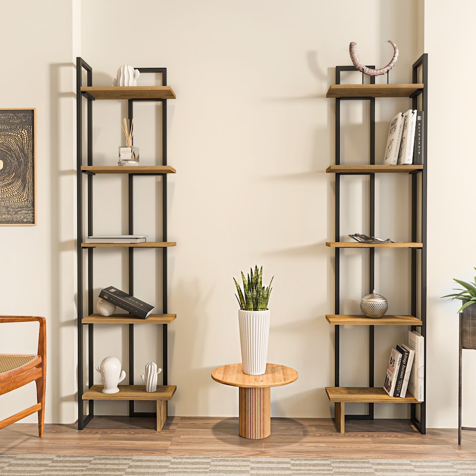 image 1 of Decorotika Alice 180 cm 5-tier Metal Frame  Corner Bookshelf  - 45 cm W x 19.6 cm D x 180 cm H