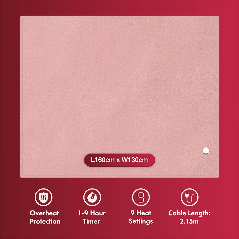 image 1 of VonHaus Heated Throw Blanket with Digital Control Pink