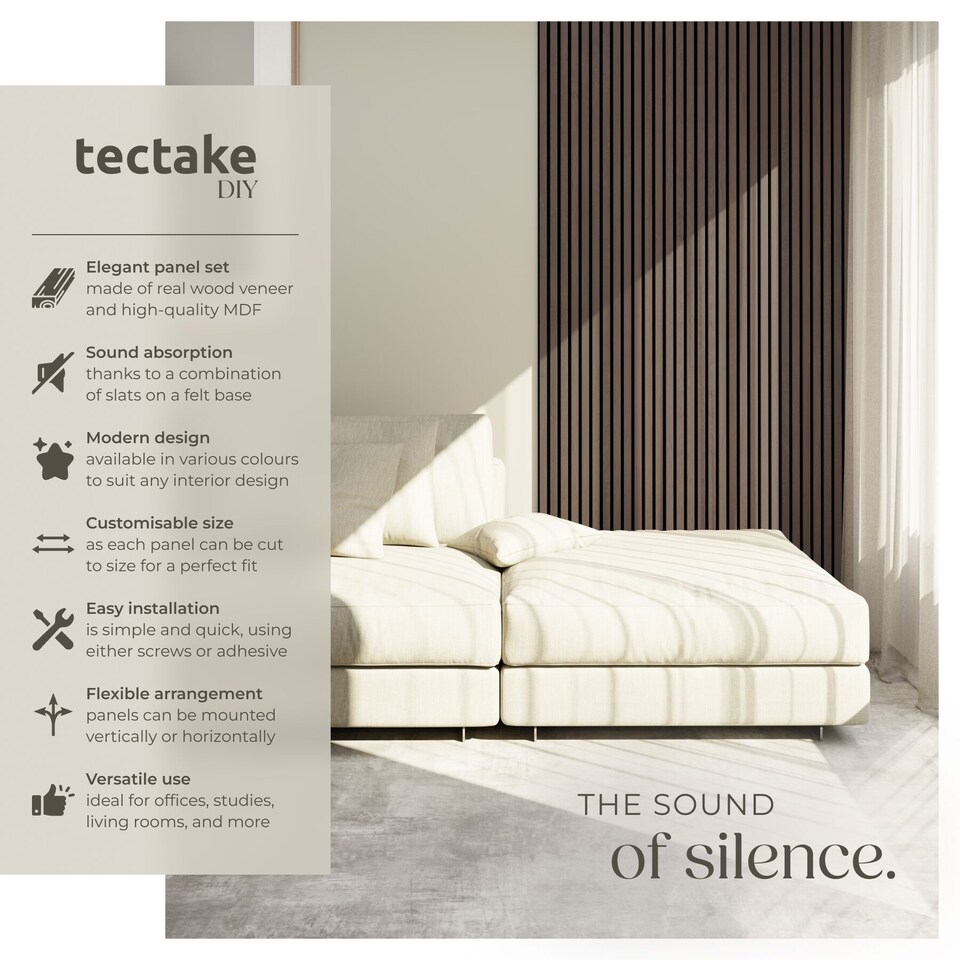 image 1 of Acoustic Wall Panels Sonic Wall II with Real Wood Veneer and Sound-Absorbing Felt | Grey | oak gray | 110 x 50 x 1.8 cm | 4