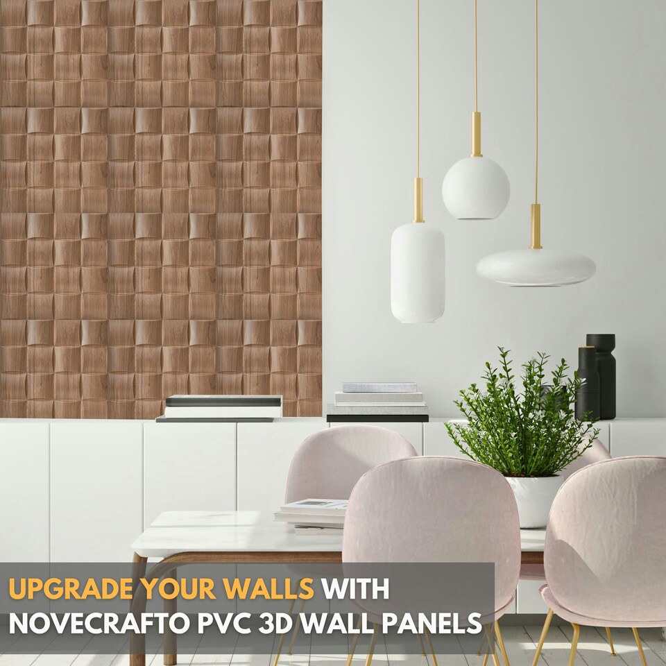 image 1 of NOVECRAFTO Lattice Effect 3D Wall Panels – 6 Sheets Covering 1.5m² | 16.15ft² Interior Cladding Set | Square Grid Design – Each Panel 50x50cm Wooden