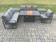 image 2 of Fimous Aluminium Outdoor Lounge Sofa Garden Furniture Sets Gas Fire Pit Dining Table Set with 2 Side Tables Dark Grey