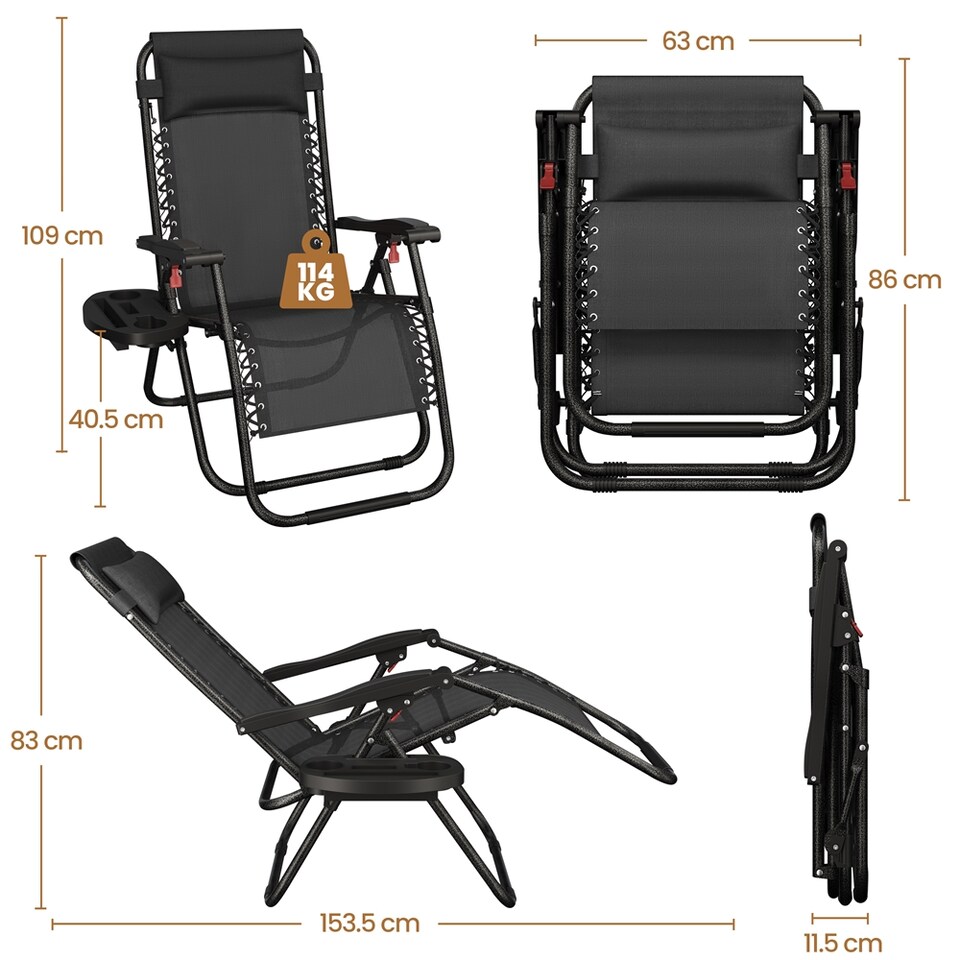 image 1 of Yaheetech 2PCS 63 cm W Zero Gravity Recliners-Black | Black | Black | One Size