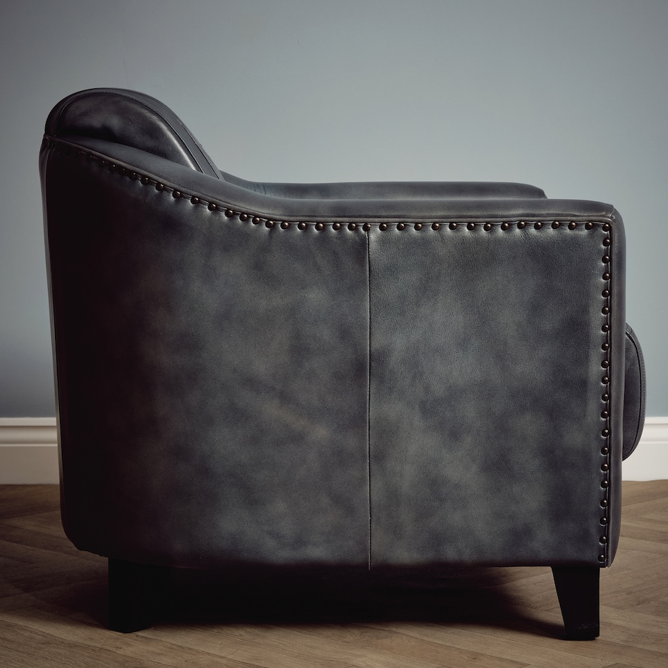 image 1 of Real Genuine Leather Tub Aviator Wing Accent Arm Chair Grey