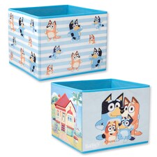 Bluey Storage Cubes Blue Set of 2 | Foldable Fabric Toy Boxes | Kids Bedroom Organiser | Collapsible Storage Bins for Toys, Clothes | Kallax Shelving Compatible Inserts Bluey Merch