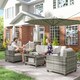 image 9 of Outsunny 6 Pieces Rattan Garden Furniture Set, 5 Seater Wicker Outdoor Furniture Set with 2 Armchairs, Steel Frame Coffee Table and Cushions for Balcony, Porch, Light Grey