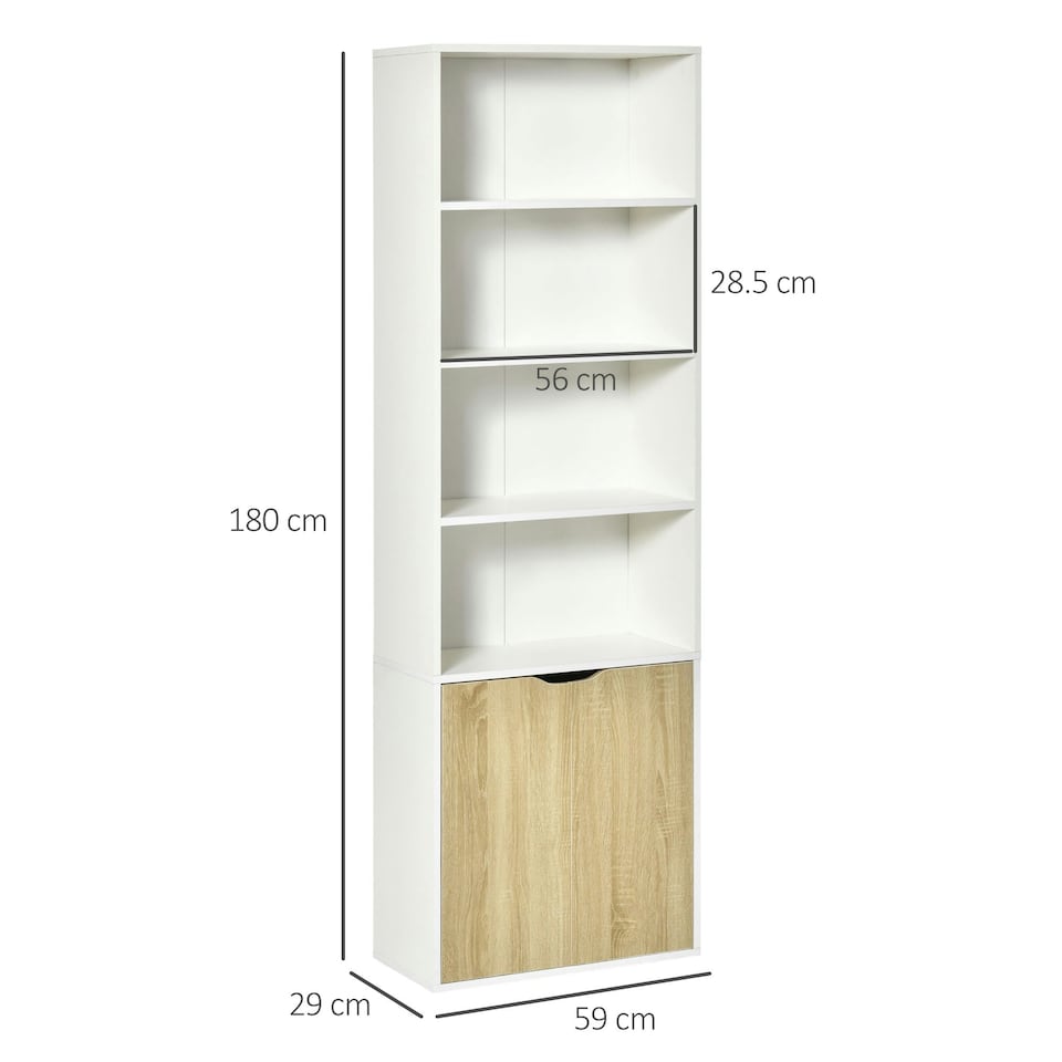 image 1 of HOMCOM 2 Door 4 Shelves Bookcase Wooden Storage Cabinet Display Unit White Oak