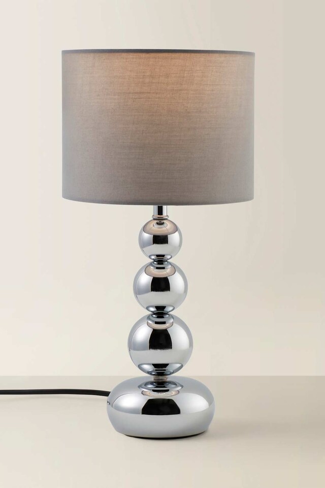 image 1 of ValueLights Marissa Chrome Table Lamp With Grey Faux Silk Shade | Chrome