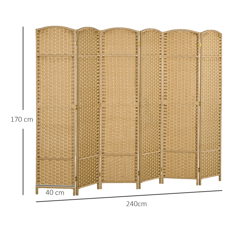 image 1 of HOMCOM 6 Panel Folding Room Divider, Privacy Screen, 240 x 170cm | Brown | Natural wood finish