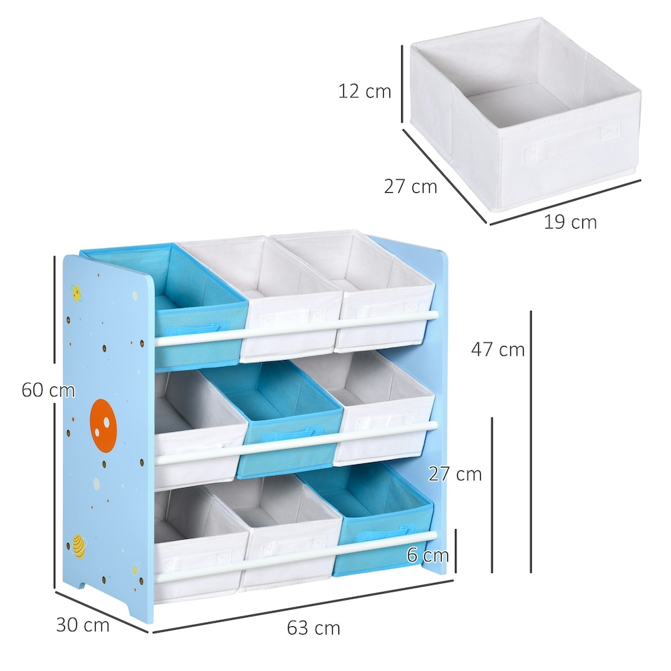 image 1 of ZONEKIZ Storage Unit w/ 9 Removable Storage Baskets for Nursery Playroom - Grey Blue