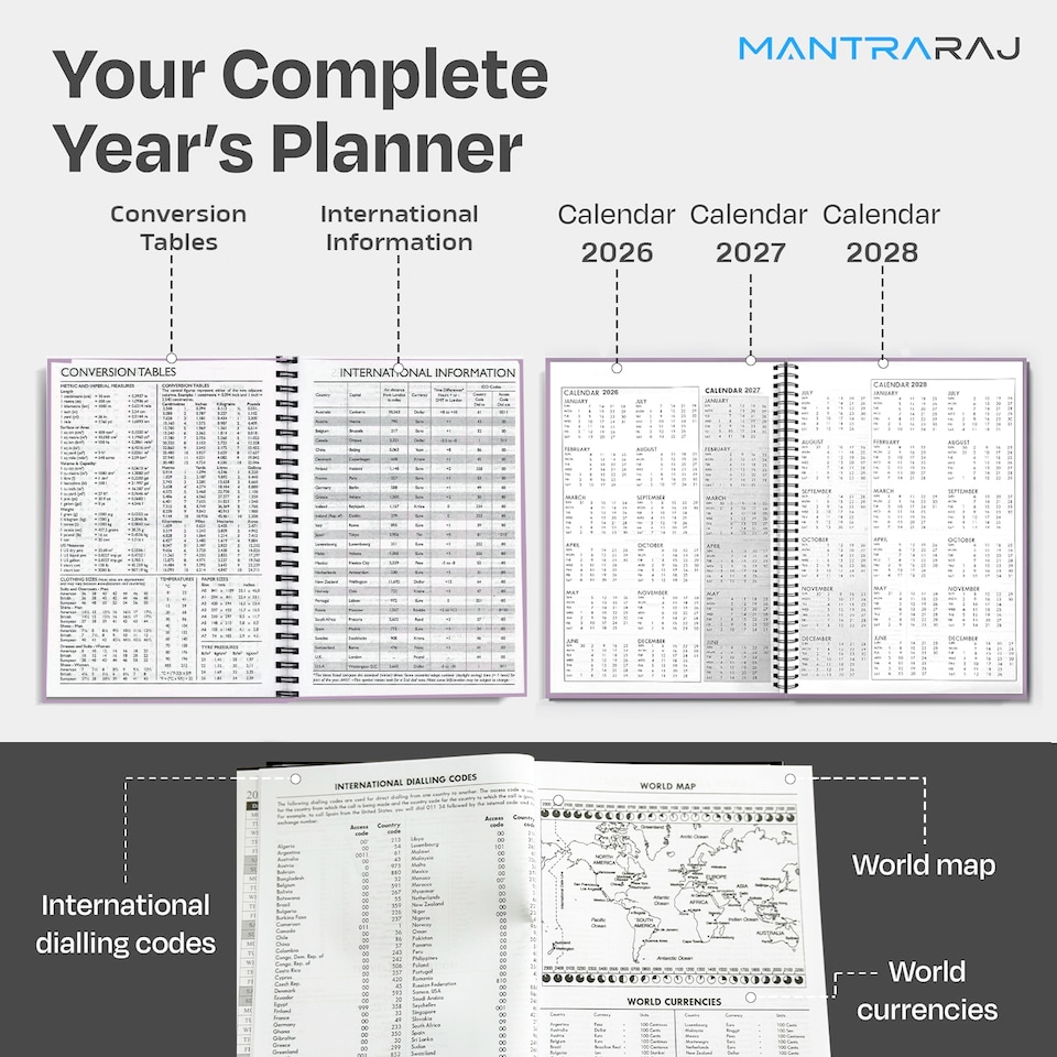 image 1 of 2027 Diary A5 Size Wiro Week to View Bright Diary Spiral Week To View Hardcover Diaries Planner Organizer (Purple)