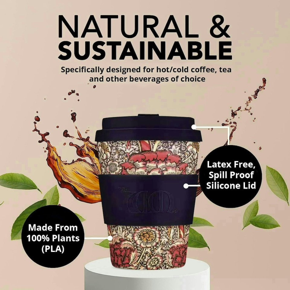 image 1 of 12oz 350ml William Morris Reusable Eco-Friendly 100% Plant Based Coffee Cup - Melamine Free, Dishwasher/Microwave Safe Travel Mug N/A | Wandle