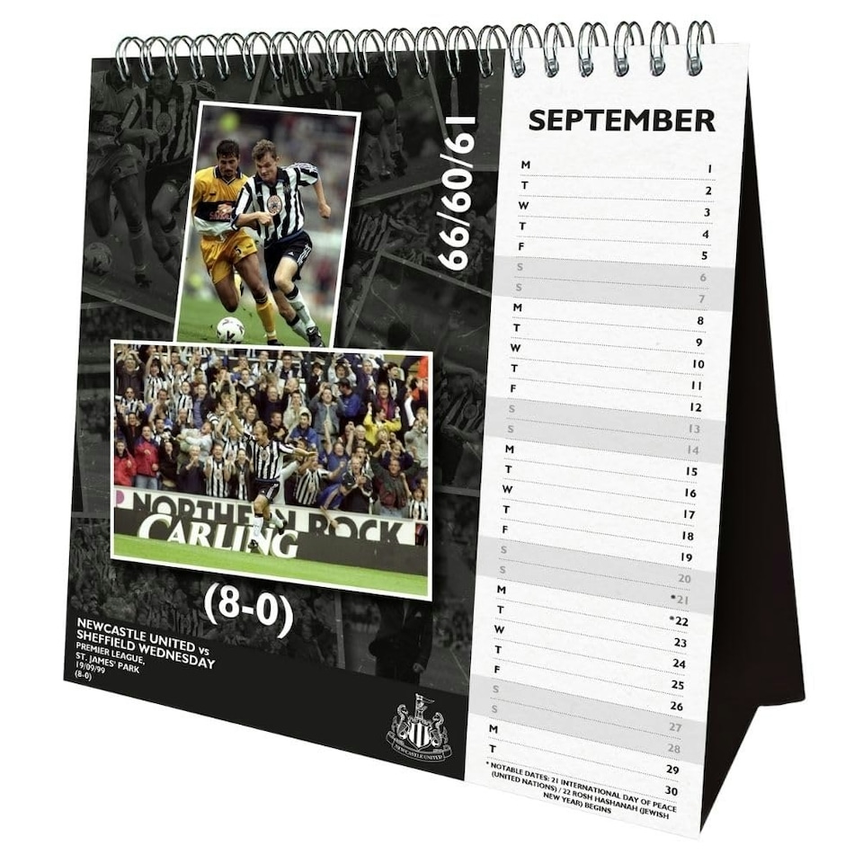 image 1 of Newcastle United FC Memorable Moments 2025 Desktop Calendar - Black/White - 16cm x 17cm