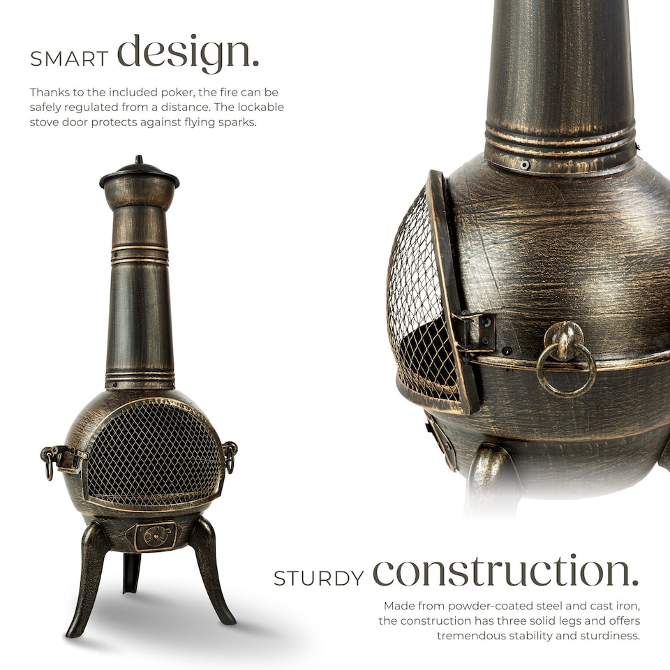 image 1 of Fire Pit - cast iron chiminea, removable grid shelf, air supply regulator