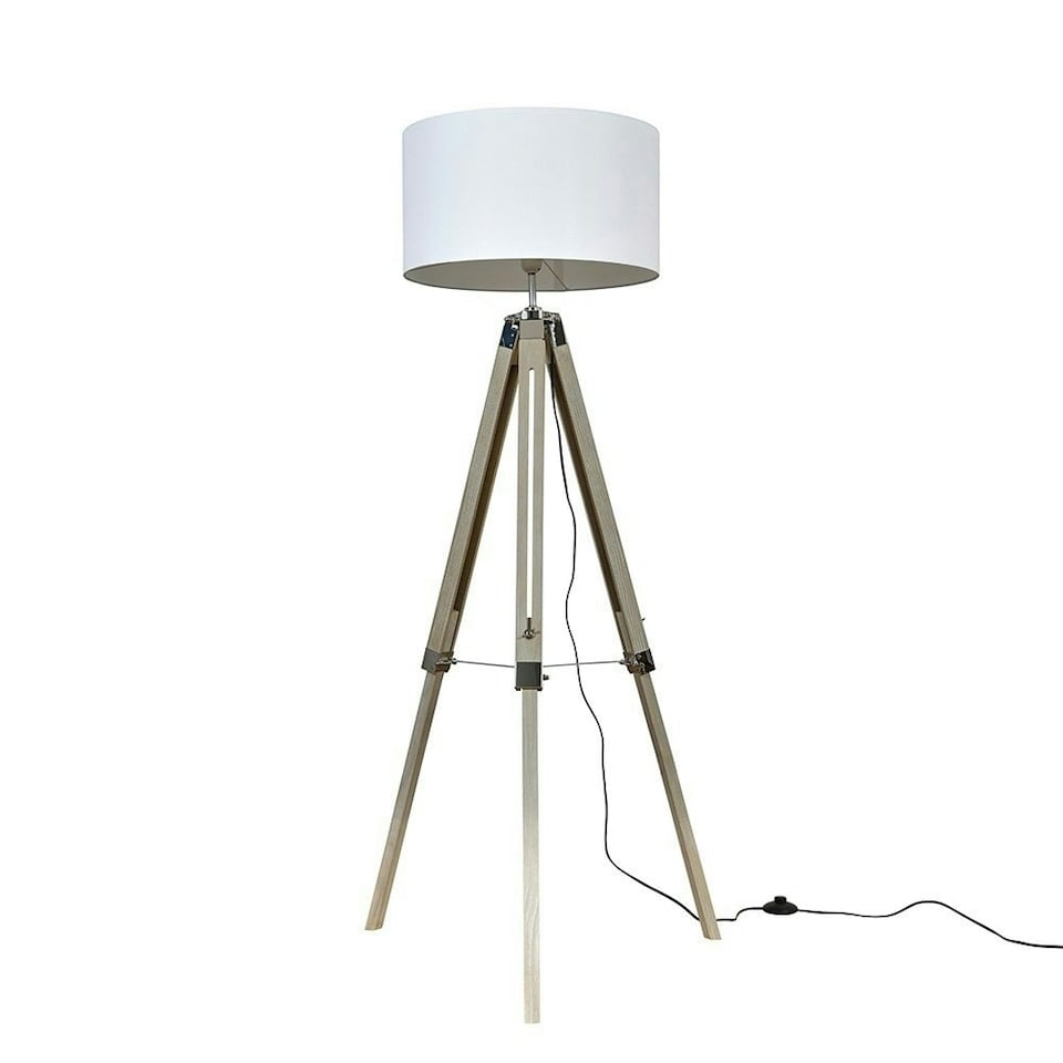 image 1 of ValueLights Brown Floor Lamp Drum White Shade | Brown