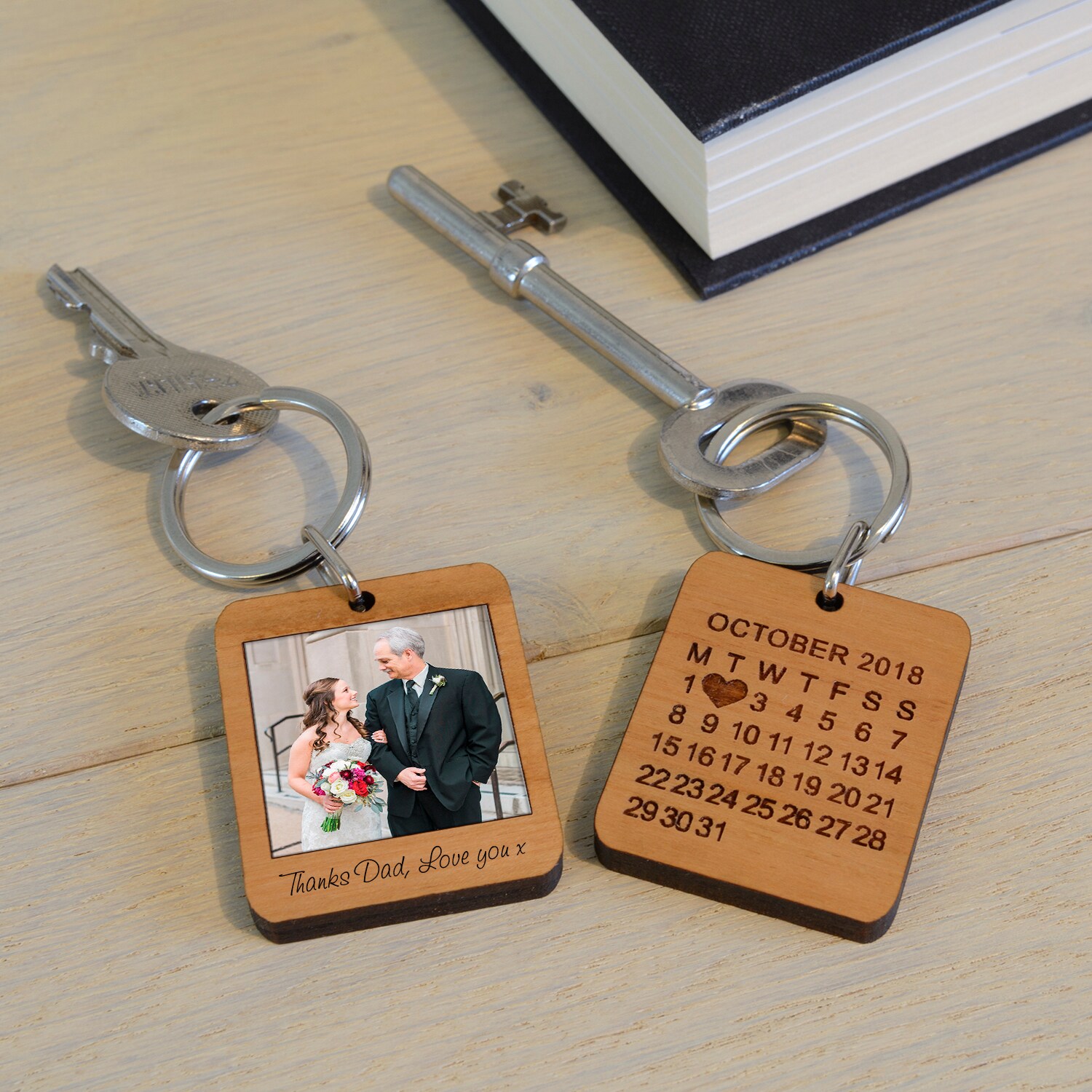 Personalised Special Date Photo Upload Key Ring Wedding Gift for Dad