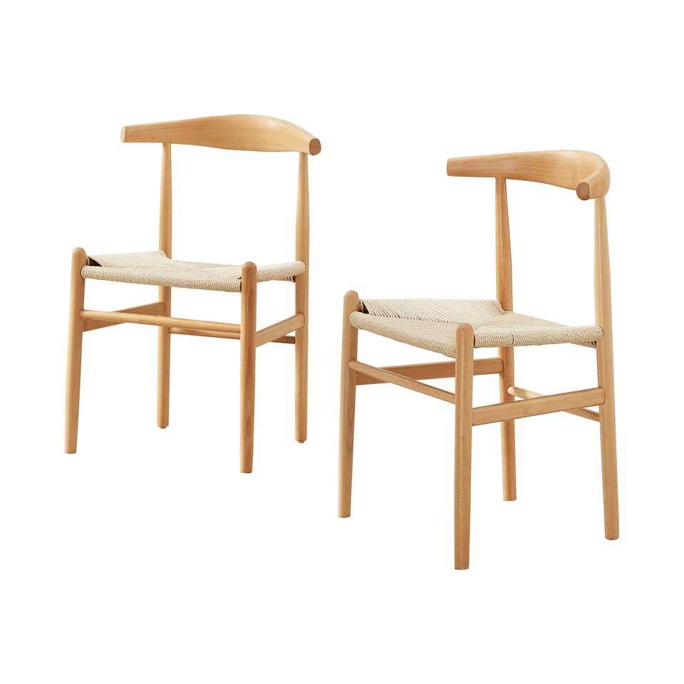 image 1 of Furniturebox Lugar 2x Solid Beech Wooden Rope Dining Chairs
