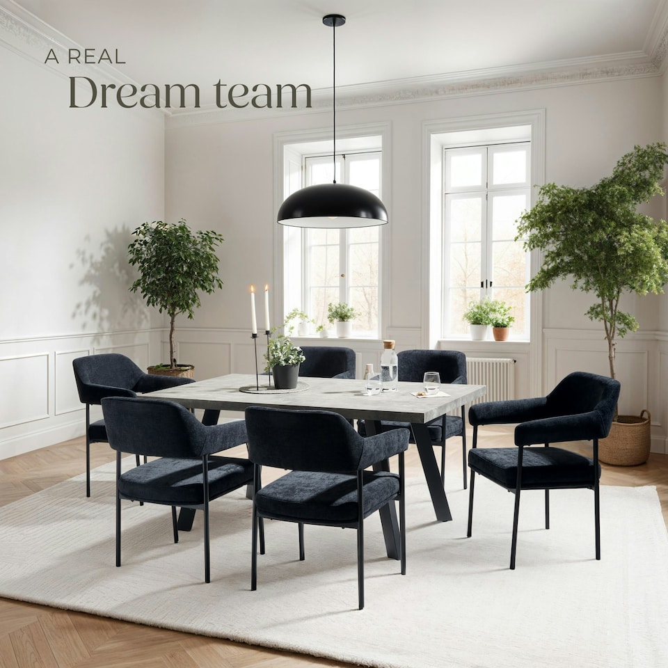image 1 of Armchair Doe - durable fabric, black powder-coated legs, 120 kg load, 58 x 62 x 85 cm - Set of 6 Black | Woven Fabric Black/Black