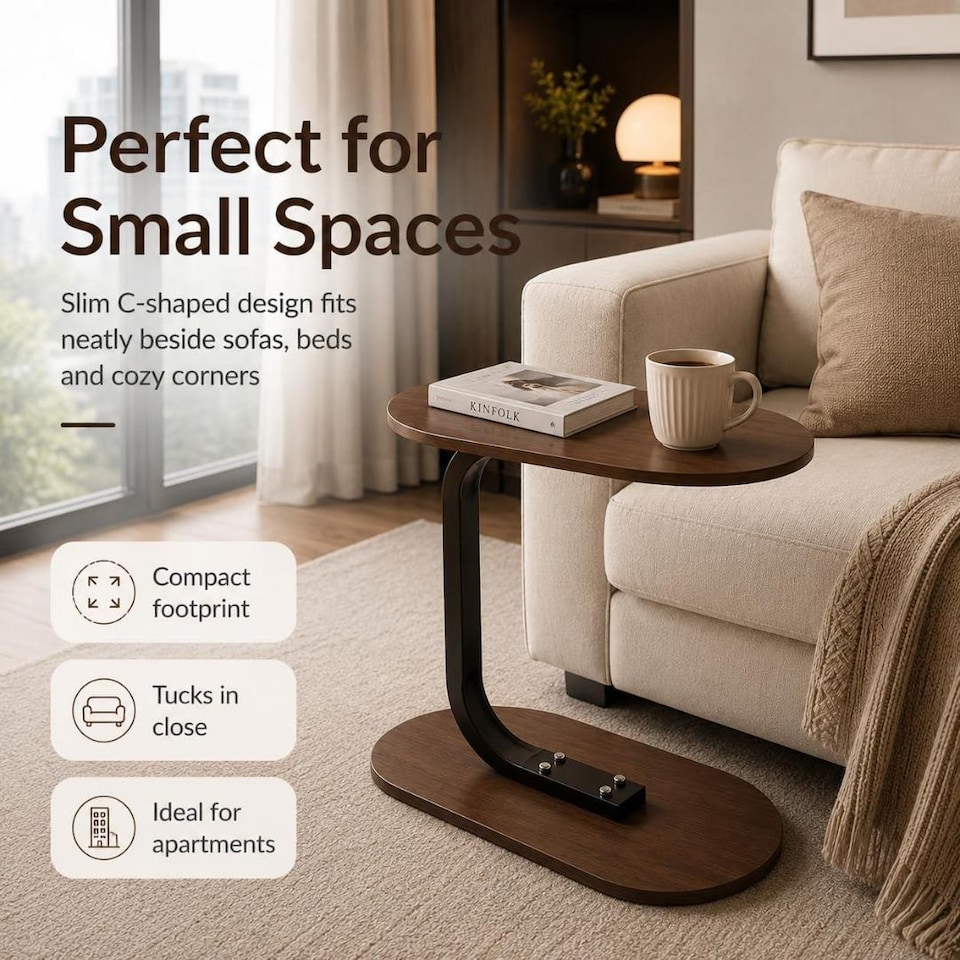 image 1 of MantraRaj Side Table for Sofa & Bed Small Snack Coffee Table Compact Couch Sofa Side Table Brown