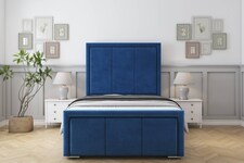 Sloomy Lancaster Navy Plush Bed Frame With Mattress With 50" Upholstered Headboard 6' Super King