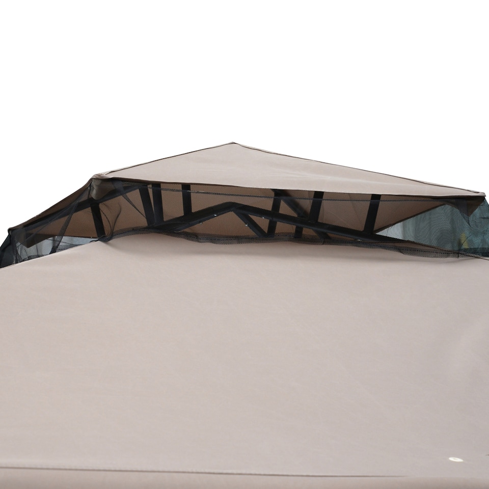 image 1 of Outsunny 3 x 3 m Metal Gazebo Garden Pavillion Double Roof Outdoor Canopy Shelter with Mesh Sidewalls Taupe