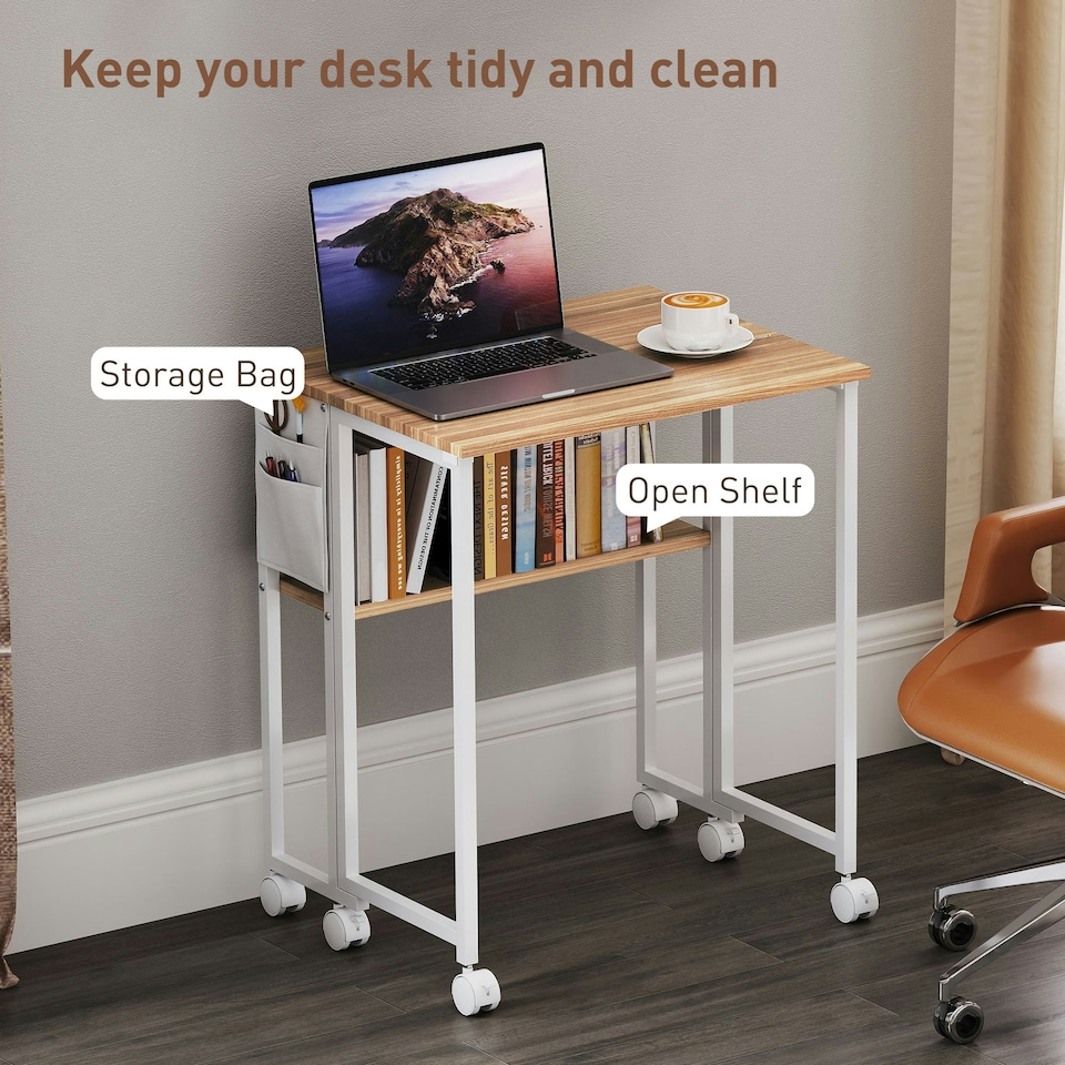 image 1 of HOMCOM 63 cm Foldable Computer Desk on Wheels for Small Spaces | Yellow