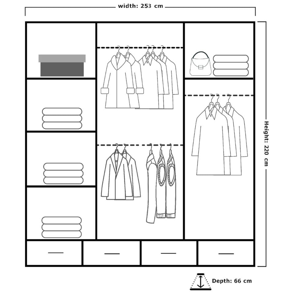 image 1 of Sliding Wardrobes 4U Sydney High Gloss Sliding Wardrobe with Mirror, LED & Drawers - 203cm or 253cm | White | White203 | 253cm