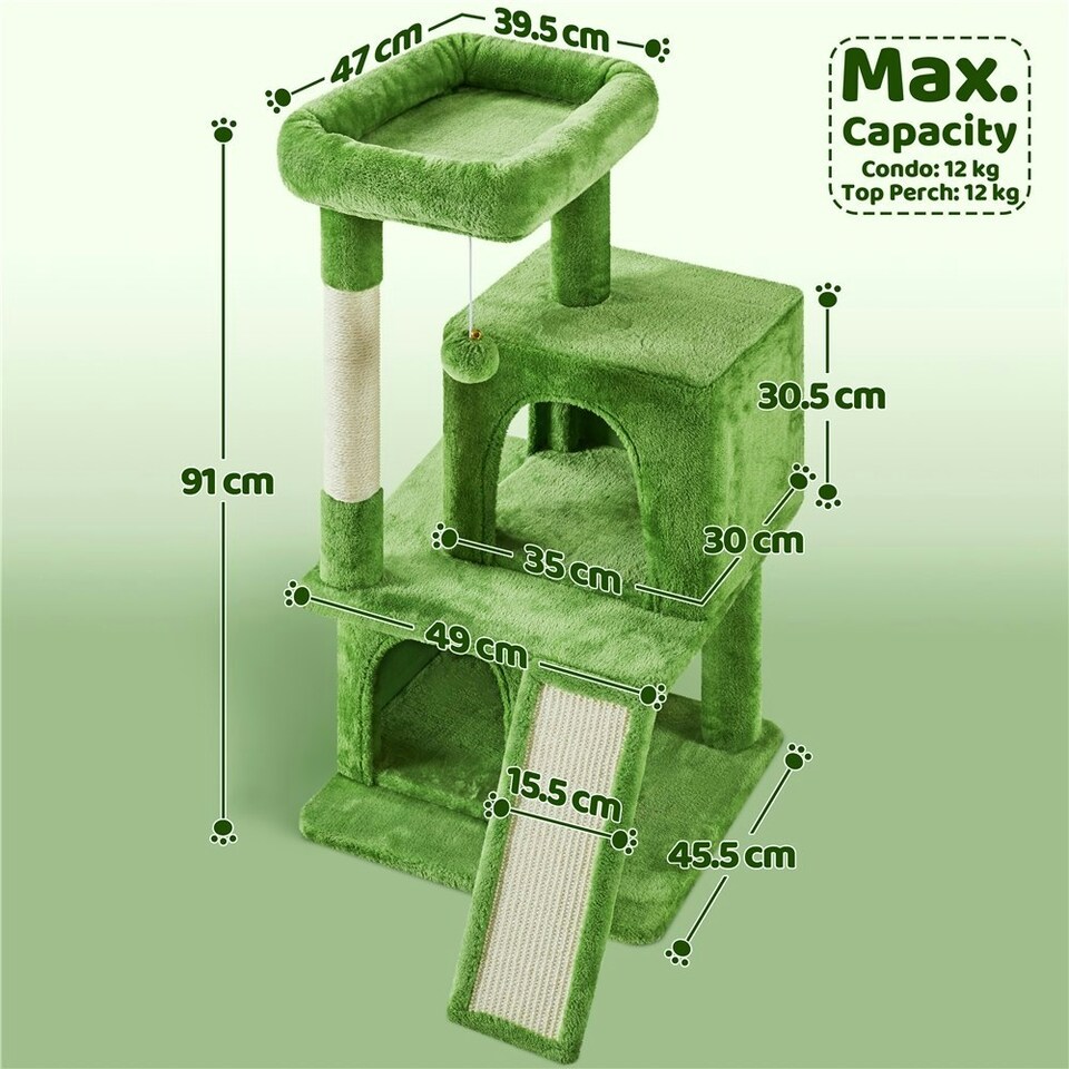 image 1 of Yaheetech 92 cm Cat Tower with Double Condos Green