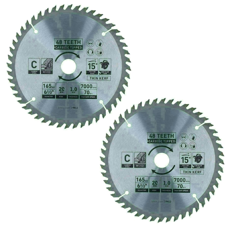 image 1 of Circular Saw Blade 165mm x 16 / 20mm 48 Teeth TCT Cutting Disc Wood 2pc