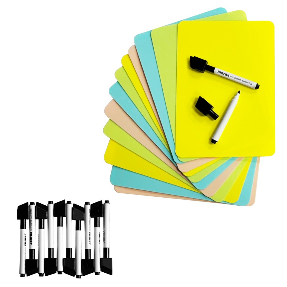 image 1 of Pack of 12 A5 Assorted Coloured Whiteboards with 12 White Board Marker Pens