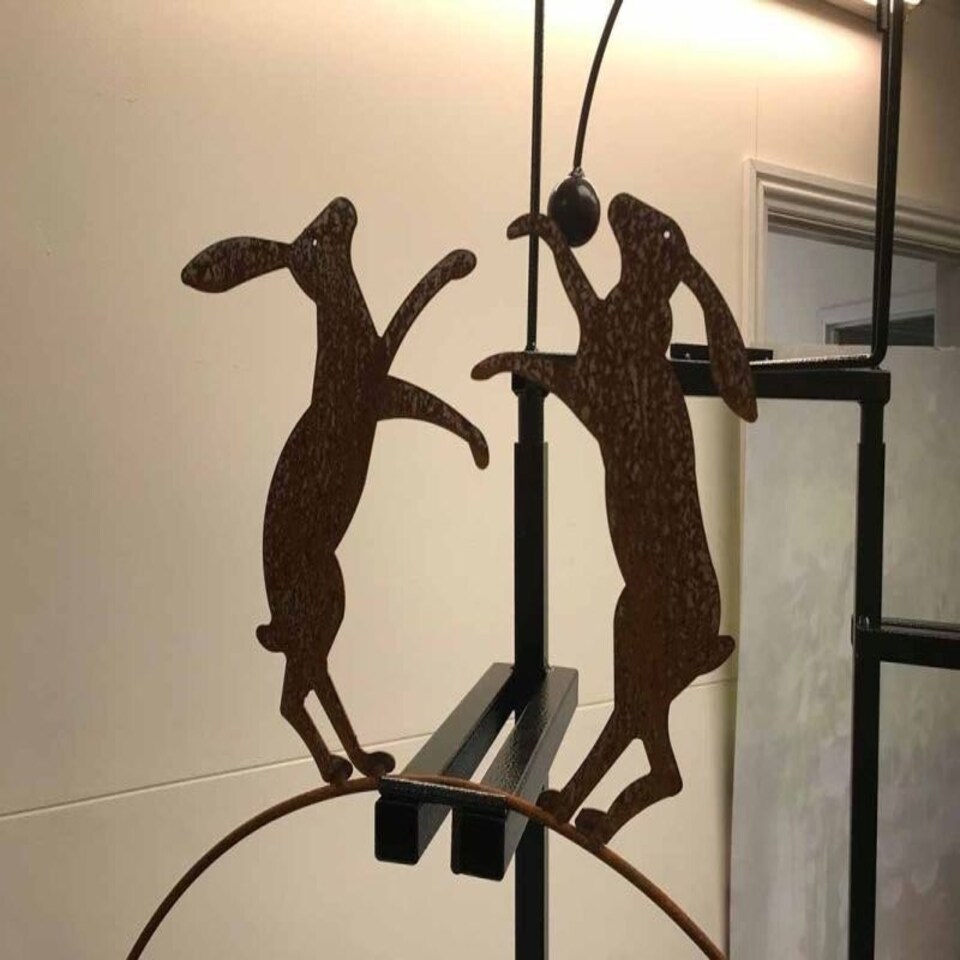 image 1 of Boxing Hares Wind Rocker Double Bare Metal/Ready to Rust - Steel - W54 x H148.5 cm