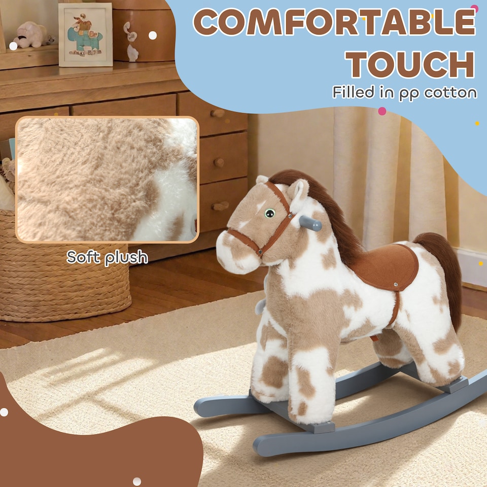 image 1 of AIYAPLAY Baby Rocking Horse, Plush Ride on Animal Rocker with Sound and Toy