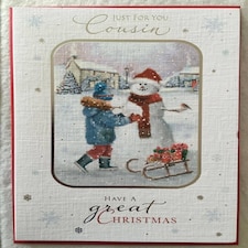 Cousin at Christmas Snow Man Christmas Cards By Carte Blanche