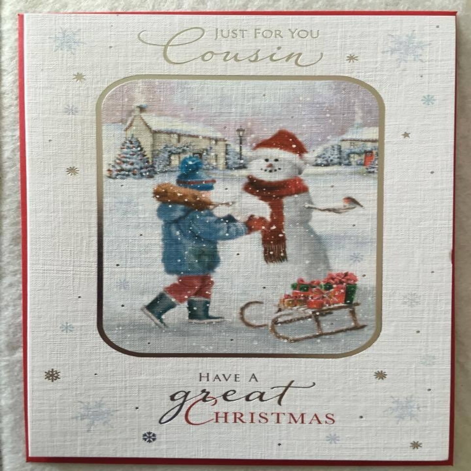 image 1 of Cousin at Christmas Snow Man Christmas Cards By Carte Blanche