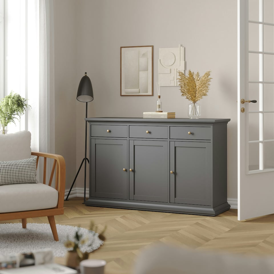 image 1 of Paris Sideboard with 3 doors and 3 drawers in Matt Grey Grey