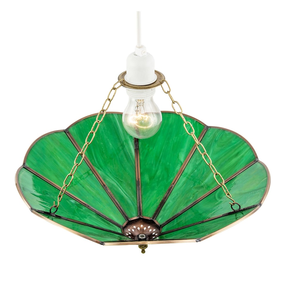 image 1 of Green Toned Chic Tiffany Glass Easy Fit Pendant Shade with Chains