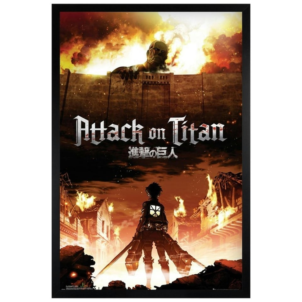 image 1 of Black Wooden Framed Attack on Titan Key Art Maxi Poster Framed Poster