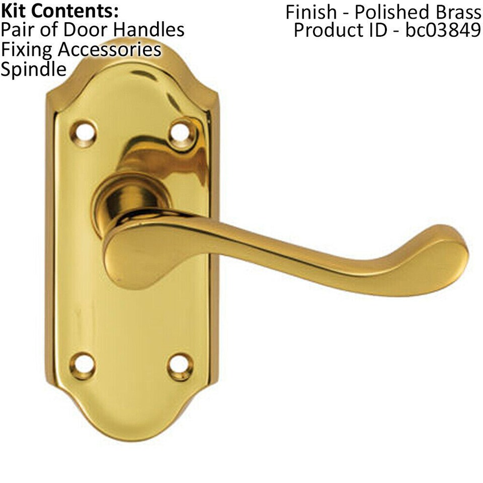 image 1 of PAIR Victorian Scroll Lever on Short Latch Backplate 112 x 48mm Polished Brass