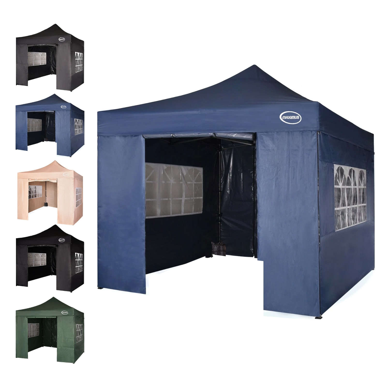 Maximus 3 x 3m Heavy Duty Pop up Gazebo With Removable Sides | Brown | Blue