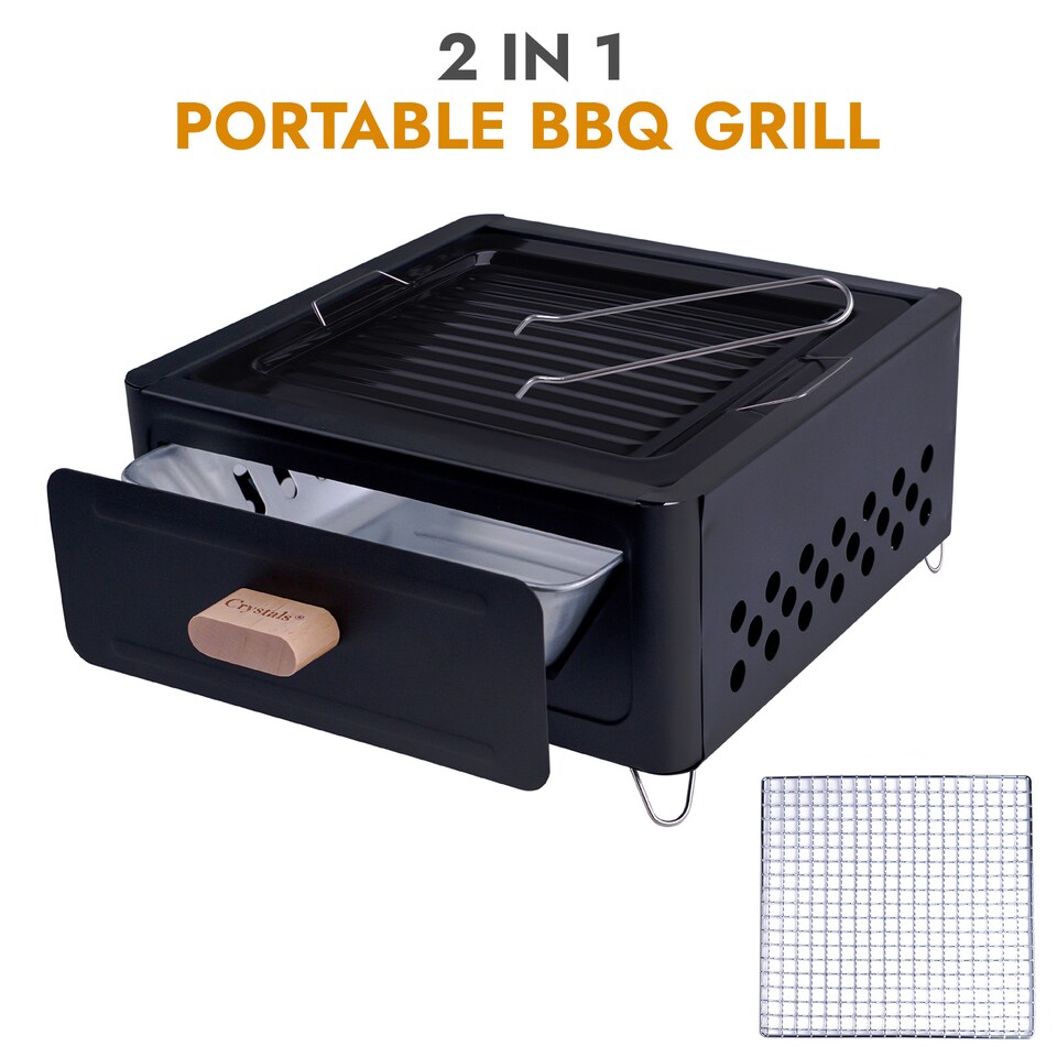 image 1 of Tabletop Folding Charcoal BBQ Grill Portable Outdoor Barbecue for Travel & Picnic White
