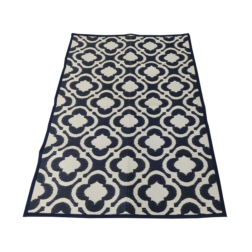 image 1 of Charles Bentley Blue Patterned Weatherproof Rug 120x170cm