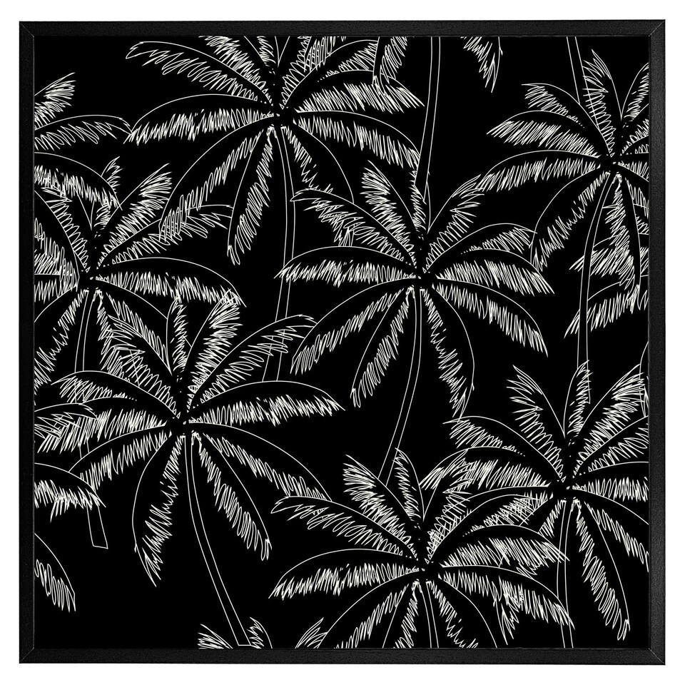 image 1 of White palm trees on black (Picture Frame) Grey | XS