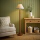 image 2 of ValueLights Bobble Walnut Floor Lamp Blue Trim Scallop Shade | Brown | Blue
