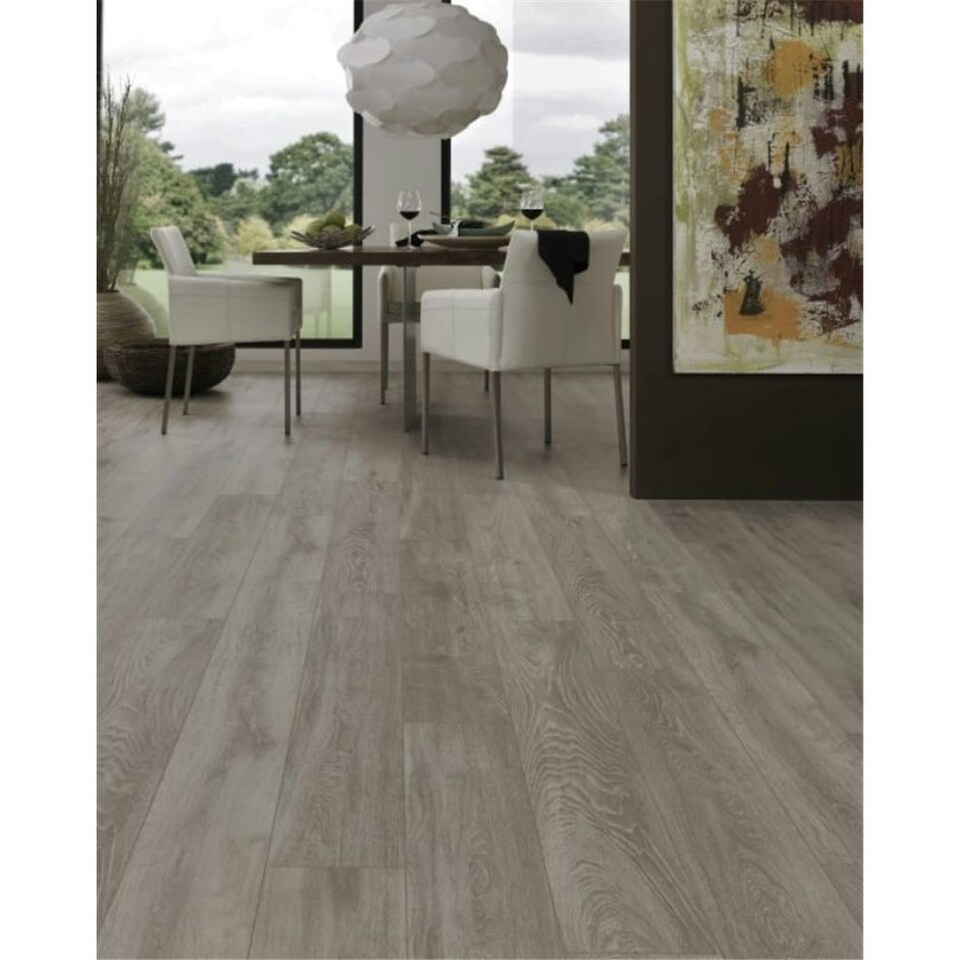 image 1 of PACK OF 10 (Total 10 Units) - Grey Oak 8mm Thick Laminate Flooring (22.2m2 Coverage)