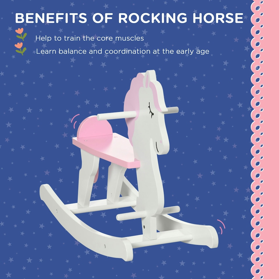 image 1 of HOMCOM Kids Ride-On Toy Rocking Horse w/ Handlebar, Foot Pedal - Pink