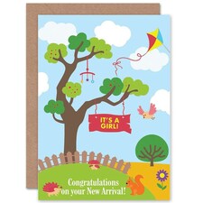 Congratulations Girl Arrival Countryside Animals Cartoon New Baby Card