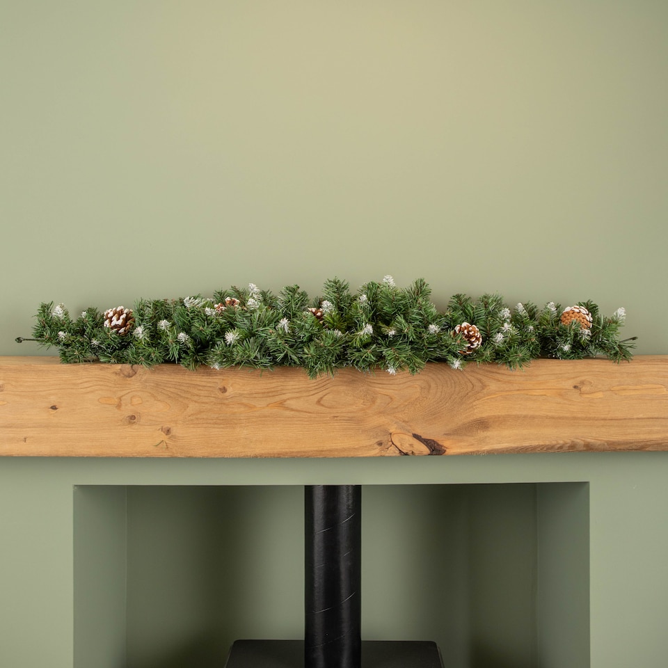 image 1 of 90cm Snow King Fir Christmas Swag Garland with Pine Cones & Snow Tips